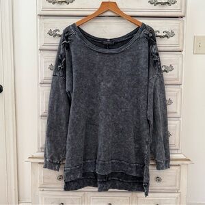 Vici Charcoal Gray Sweatshirt with Lace-Up Detail